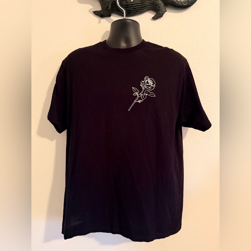 Elegant Black T-Shirt with Rose Embroidery